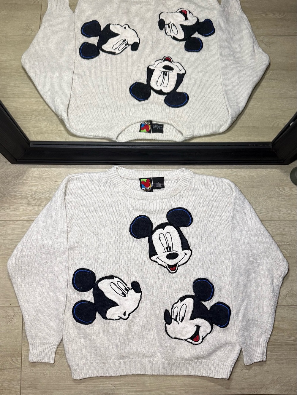 Y2K 2000s Disney Mickey Unlimited Embroidered Mickey Emotions Knitted Sweatshirt